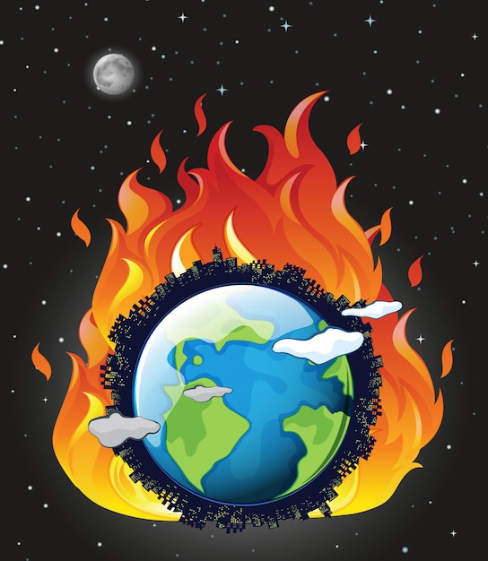 Calentamiento global con tierra en llamas