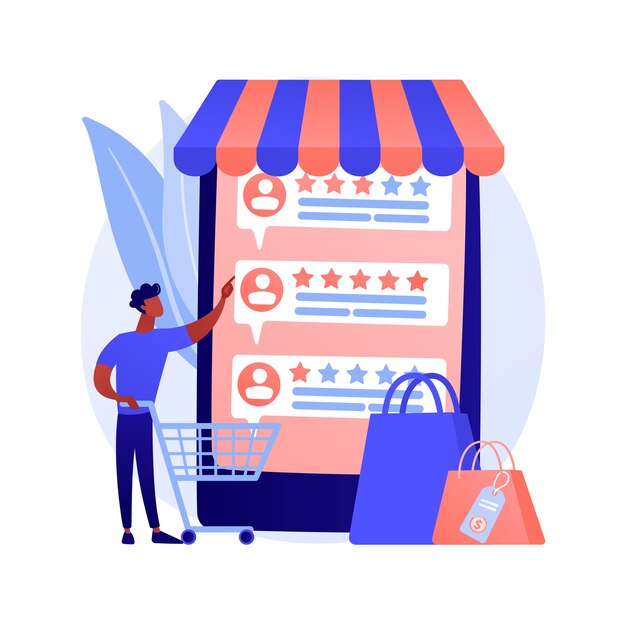 Calificación y comentarios de los usuarios. Comentarios de clientes icono web de dibujos animados. Comercio electrónico, compras en línea, compras por internet. Métricas de confianza, producto mejor valorado.