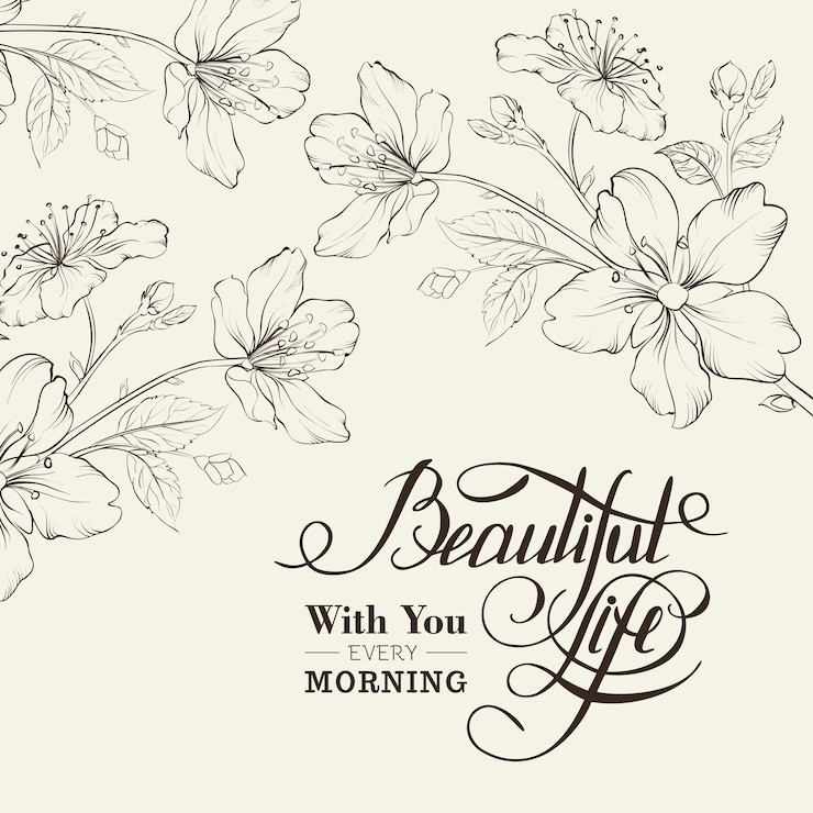 Vector gratuito caligrafía flor de cerezo hermosa vida ilustración vectorial