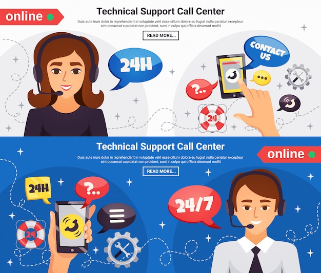 Vector gratuito call center 2 banners horizontales