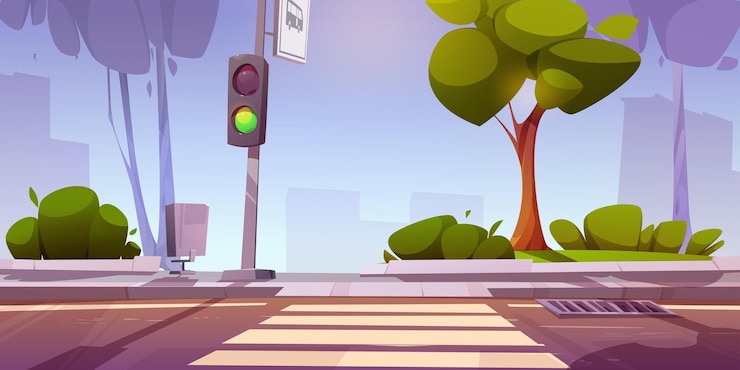 Vector gratuito calle de la ciudad con cruce de carreteras y semáforo