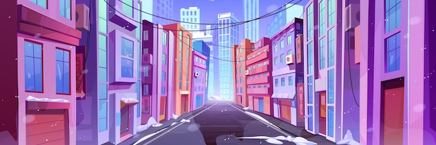Calle de la ciudad de invierno con carretera durante el día
