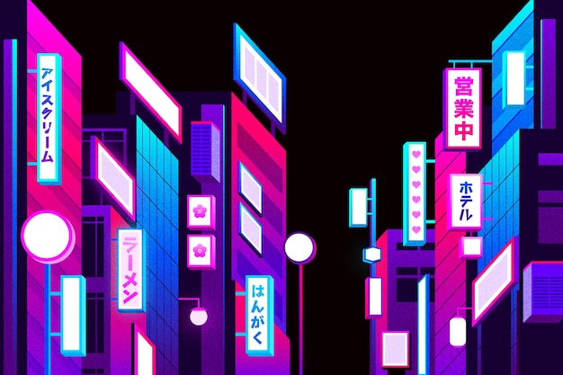 Calle japonesa degradada con luces de neón