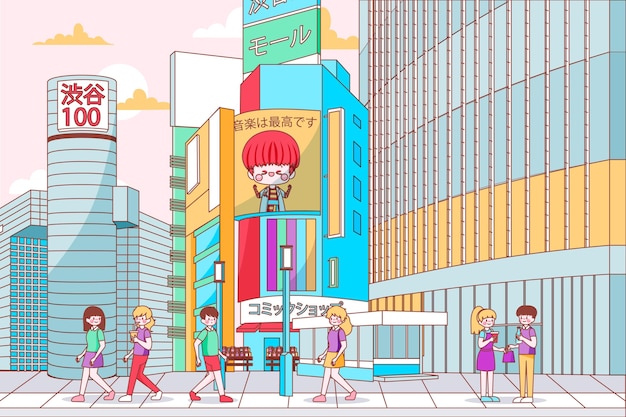 Vector gratuito calle japonesa moderna dibujada a mano