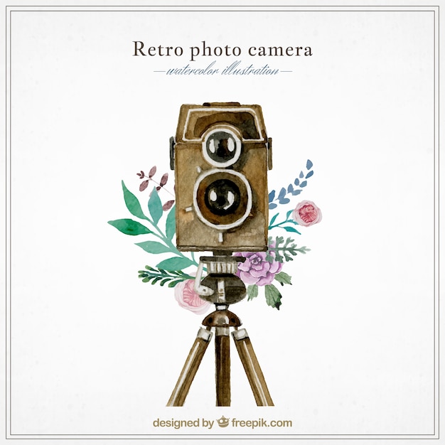 Vector gratuito cámara de fotos retro de acuarela