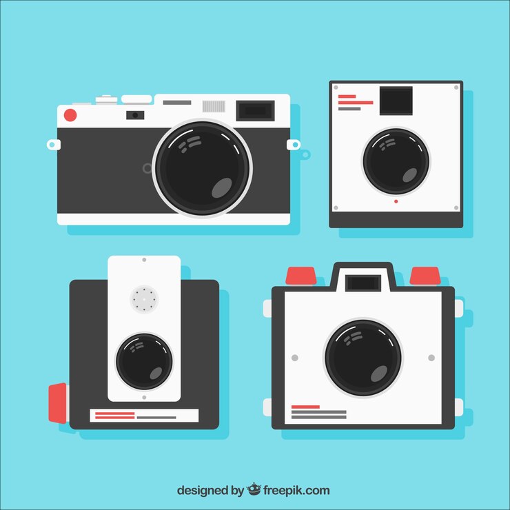 Vector gratuito cámaras retro en diseño plano
