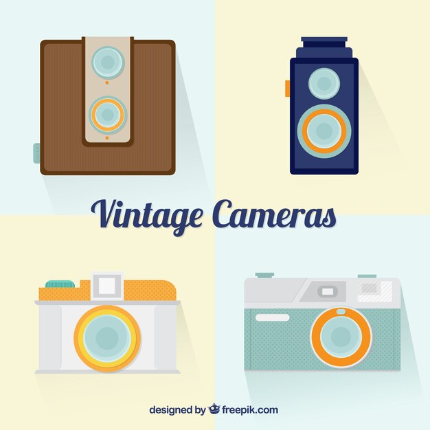 Cámaras vintage en diseño plano