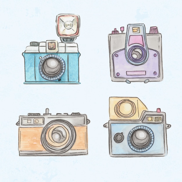 Vector gratuito cámaras vintage polaroid pintadas a mano