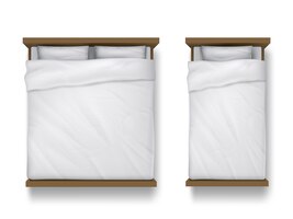 Vector gratis camas individuales y dobles con sábana blanca, almohadas y edredón