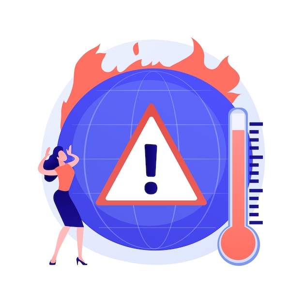 Vector gratuito cambio climático de la tierra, aumento de la temperatura, calentamiento global. múltiples incendios, destrucción de flora y fauna, fauna del planeta y daños a la humanidad