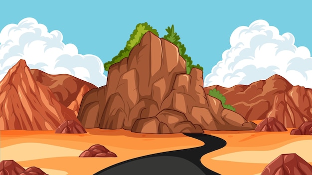 El camino del desierto a través del terreno accidentado