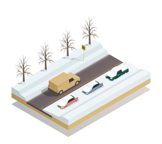 Camino de invierno paisaje isométrico