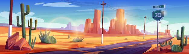 Camino en el paisaje desértico con rocas y cactus