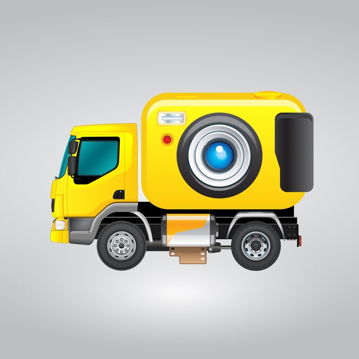 Camión amarillo con diseño de cámara