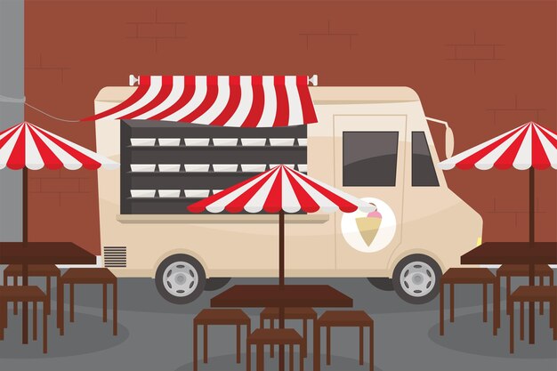 Camión de helados y mesas