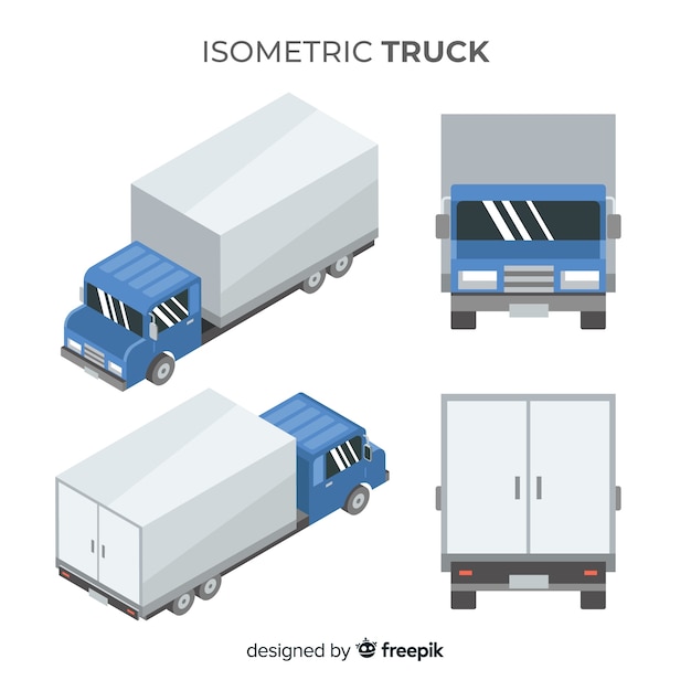 Camión isométrico en diferentes vistas