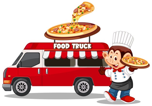 El camión de la pizza con el chef