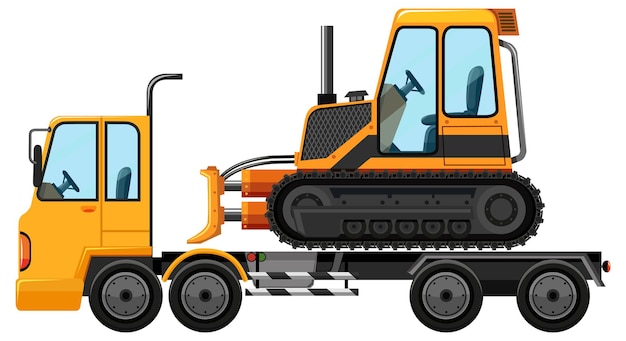 Vector gratuito camión de remolque llevando bulldozer fondo aislado