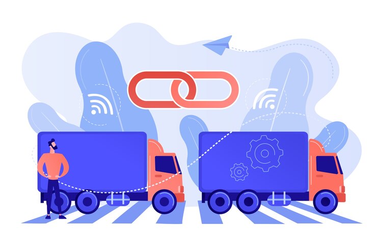Vector gratuito camiones conectados al pelotón con tecnologías de conectividad