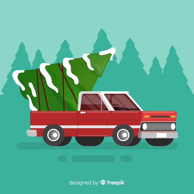 Vector gratuito camioneta con árbol de navidad