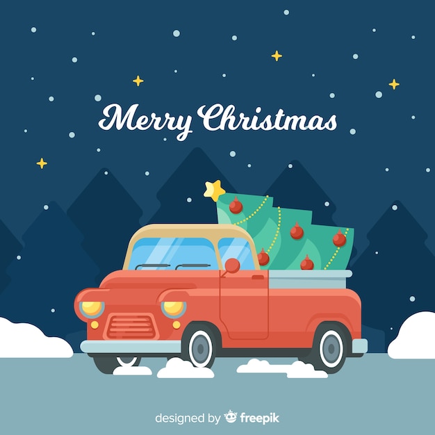 Vector gratuito camioneta con árbol de navidad