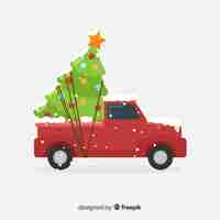 Vector gratuito camioneta con árbol de navidad