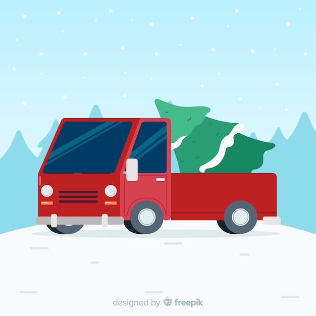 Vector gratuito camioneta con árbol de navidad