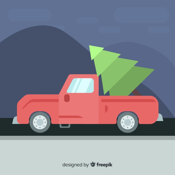 Vector gratuito camioneta con árbol de navidad