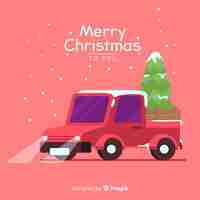 Vector gratuito camioneta con árbol de navidad