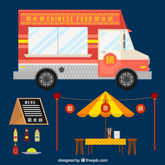 Camioneta de comida china en diseño plano