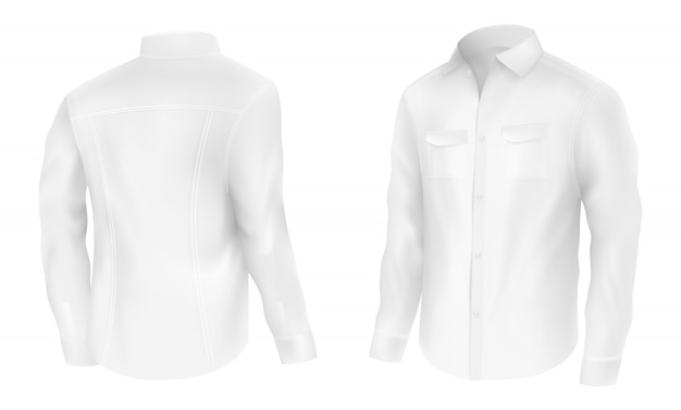 Camisa masculina. ropa de negocios para hombres, camisa larga de manga  blanca, imágenes de maquetas realistas de vectores decentes. hombre de  negocios de código de vestimenta, ilustración de primer plano de ropa