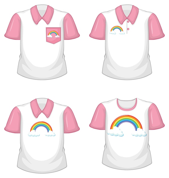 Una camisa blanca con mangas rosas sobre fondo blanco.