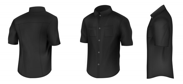 Camisa negra clásica para hombre vacía con manga corta.