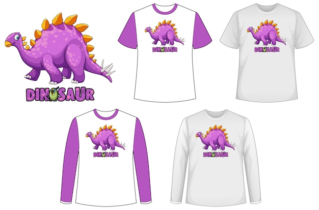 Vector gratuito camisa de plantilla con personaje de dibujos animados de dinosaurio