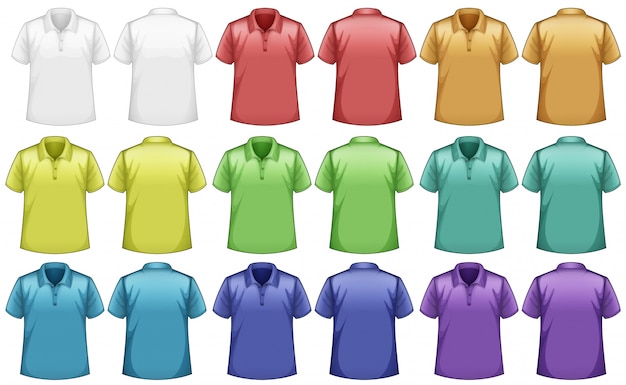 Camisas de diferentes colores con vista frontal y trasera