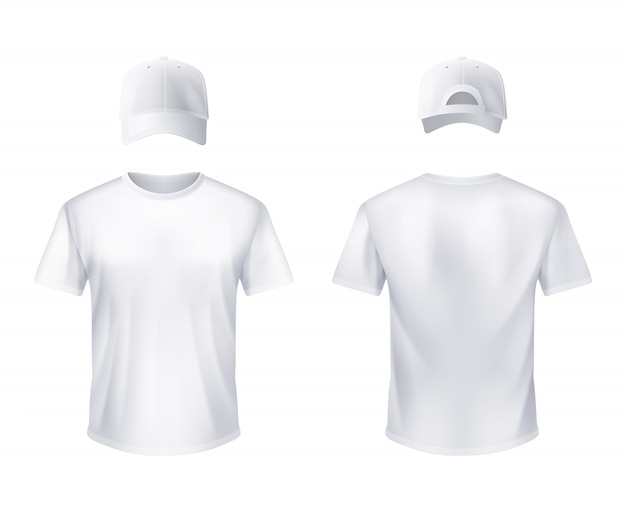 Camiseta blanca y gorra de béisbol hombre realista.