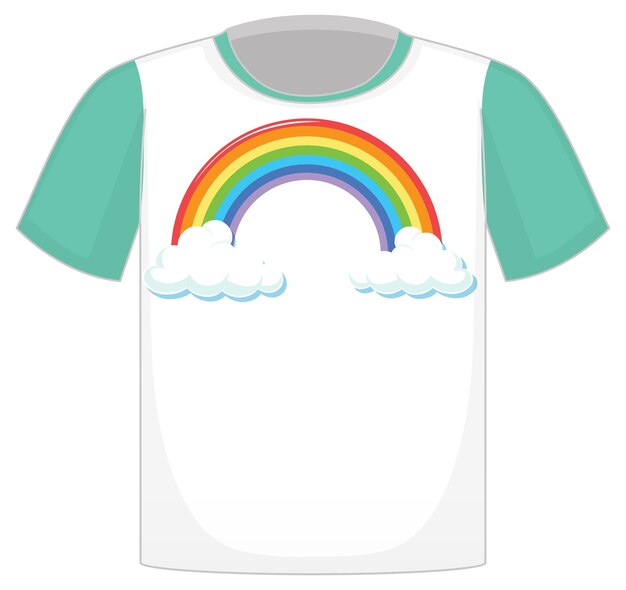 Una camiseta blanca con mangas verdes sobre fondo blanco.