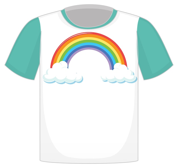 Una camiseta blanca con mangas verdes sobre fondo blanco.