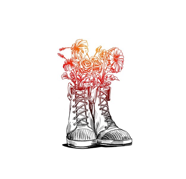 Camiseta diseño boceto hipster zapatillas de deporte en ilustración de moda de vector gráfico dibujado a mano