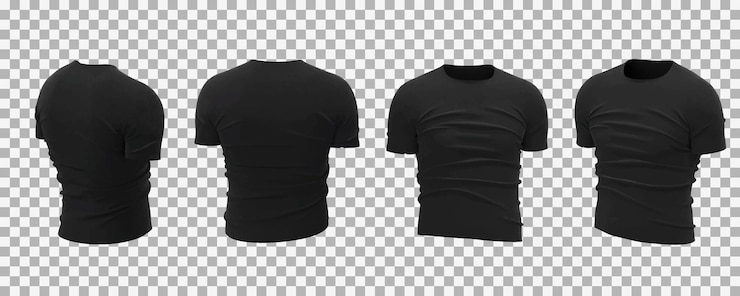 Vector gratuito camiseta negra masculina en una colección de vistas diferentes