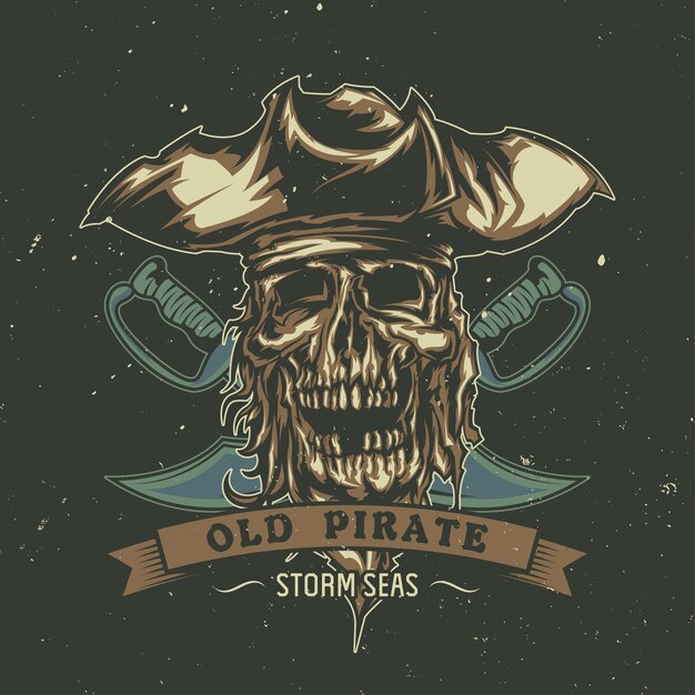 Camiseta o póster con pirata muerto ilustrado con sombrero.