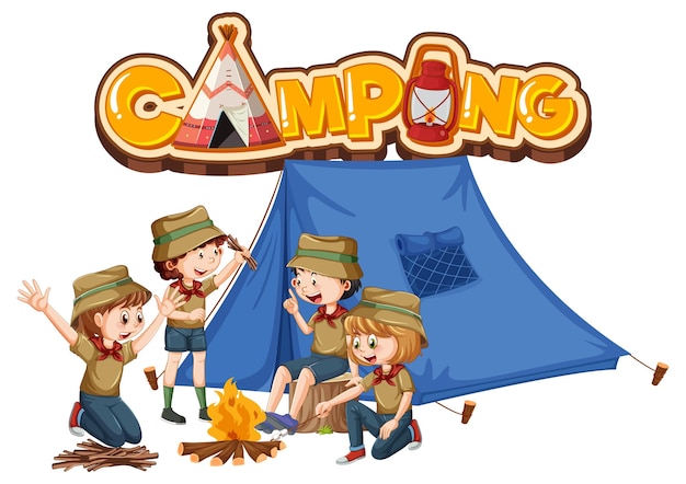 Vector gratuito campamento al aire libre con niños exploradores