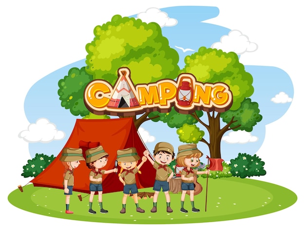 Campamento al aire libre con niños exploradores