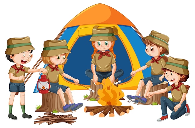 Campamento al aire libre con niños exploradores