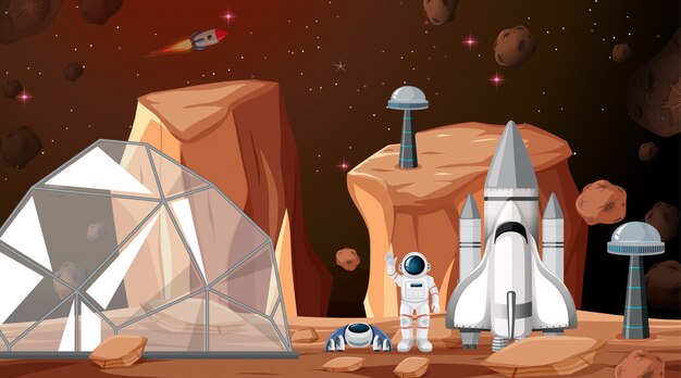 Campamento en escena espacial o de fondo.