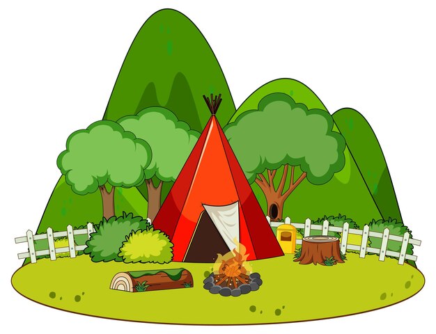 Un campamento simple en el fondo de la naturaleza.