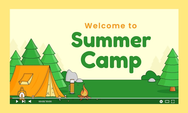 Vector gratuito campamento de verano dibujado a mano miniatura de youtube