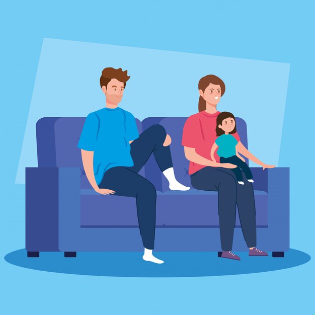 Campaña quedarse en casa con la familia en la sala de estar