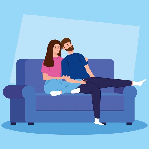 Campaña quedarse en casa con pareja en sala