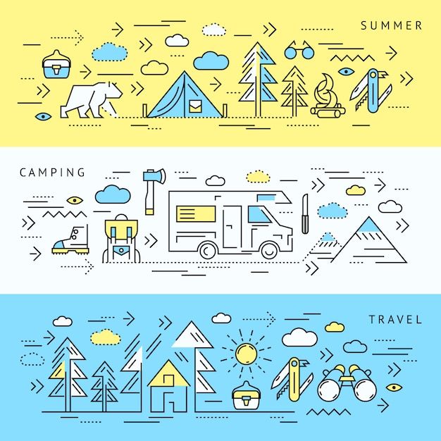 Vector gratuito camping banner set